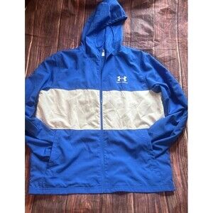 Under Armour Lightweight Jacket Men's XL Blue White Full Zip Hood